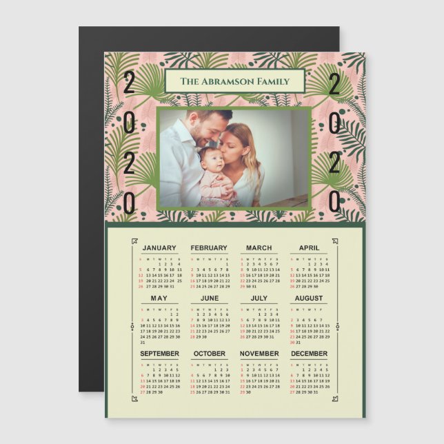 2020 Year Botanical Calendar Personalise Magnet (Front/Back)