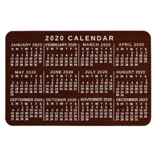 2020 Year Monthly Calendar Brown Wood Grain Simple Magnet