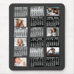 2020 Year Monthly Calendar Mod Black Photo Collage Mouse Pad