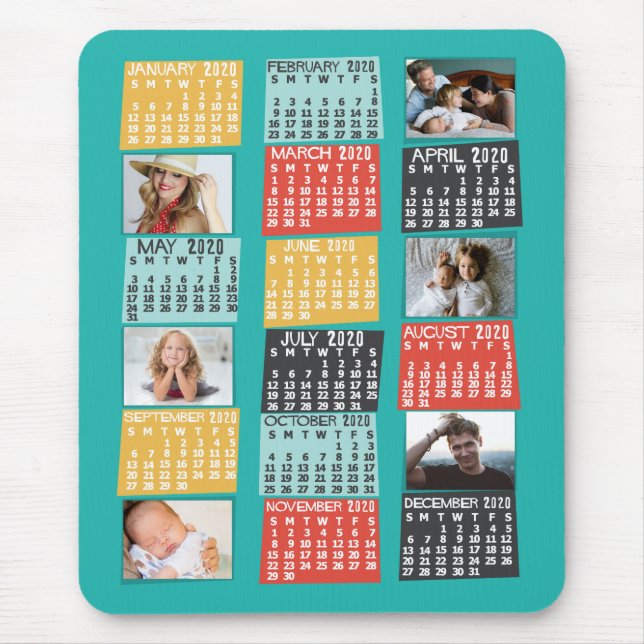 2020 Year Monthly Calendar Modern Photo Collage Mouse Pad (Front)
