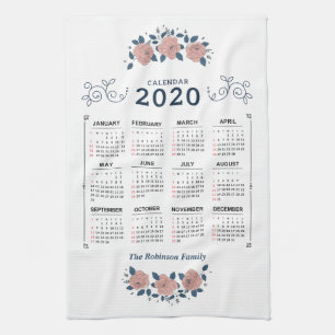 2020 Year Monthly Calendar Personalise Custom Tea Towel