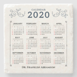 2020 Year Monthly Calendar Personalize Custom Stone Coaster