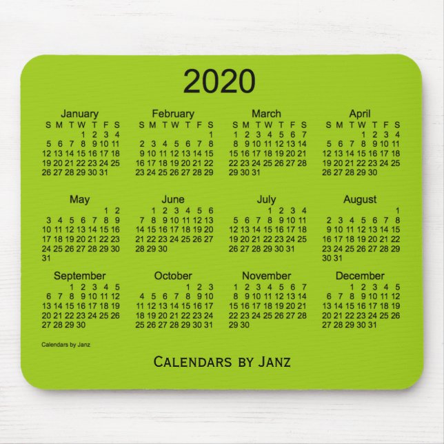 2020 Yellow Green Calendar by Janz Mouse Pad (Front)