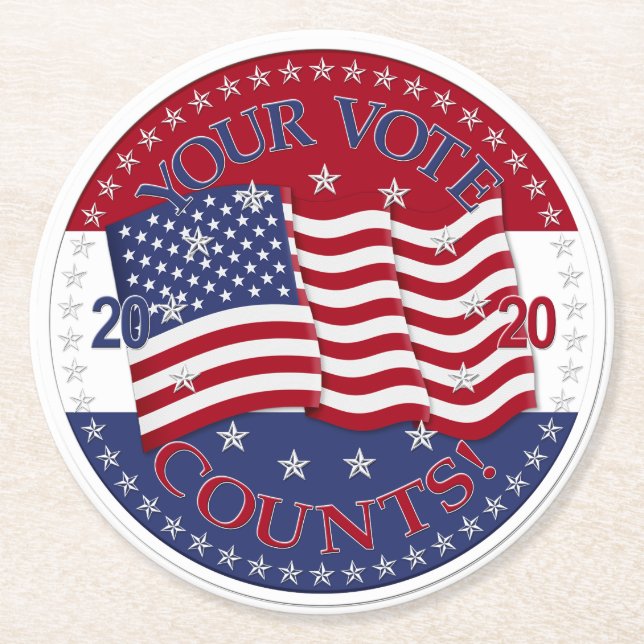 2020 Your Vote Counts American Flag Round Paper Coaster (Front)