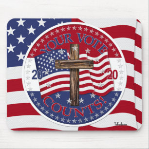 2020 Your Vote Counts Cross And American Flag Mouse Pad