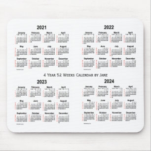 2021-2024 White 4 Year 52 Weeks Calendar by Janz Mouse Pad