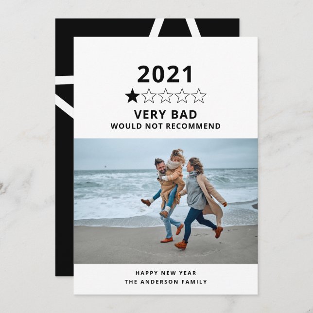 2021 bad year in review 5 star photo holiday card (Front/Back)