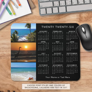 2021 Calendar 3 Photo Collage Black Mouse Pad