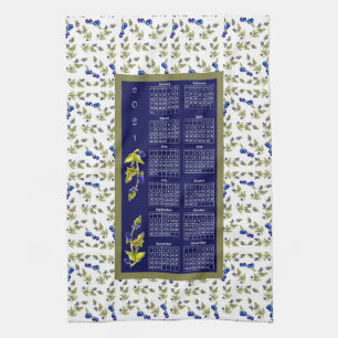2021 Calendar Blueberries Stemmed Leaves Border Tea Towel