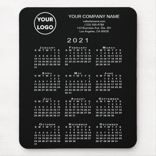 2021 Calendar Business Logo and Text on Black Mouse Pad (Front)