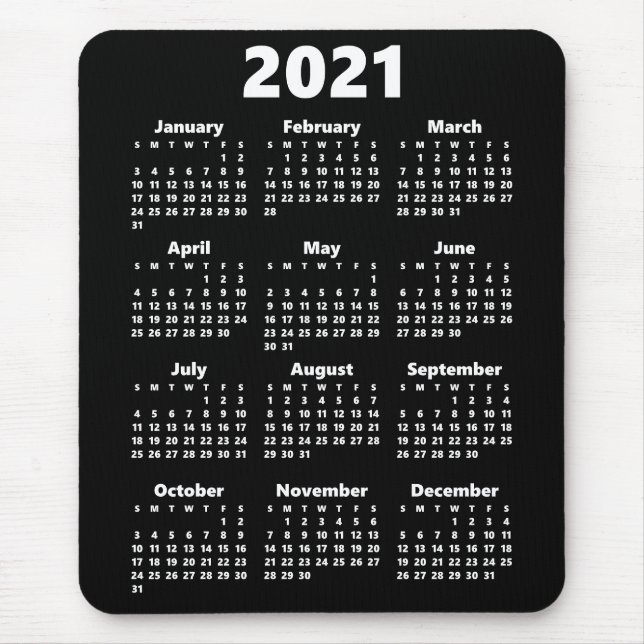 2021 Calendar Custom Color Modern Black Mousepad (Front)