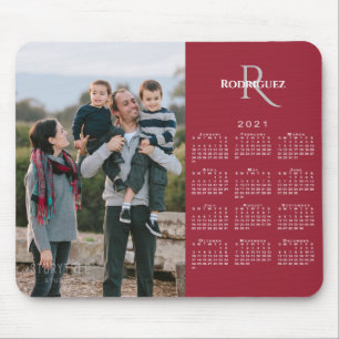 2021 Calendar Custom Photo Monogram Name Burgundy Mouse Pad