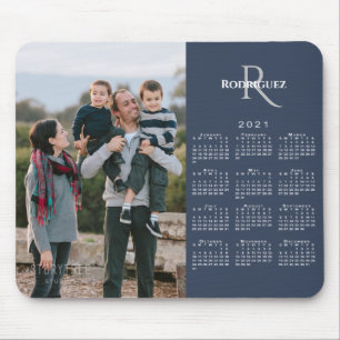 2021 Calendar Custom Photo Monogram Name on Blue Mouse Pad