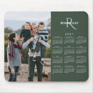 2021 Calendar Custom Photo Monogram Name on Green Mouse Pad