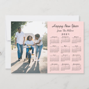 2021 Calendar Modern Coral 2 Photo Happy New Year Holiday Card