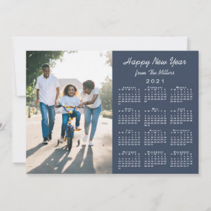 2021 Calendar Modern Navy 2 Photo Happy New Year Holiday Card