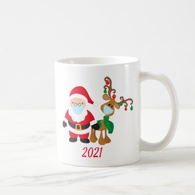 2021 Christmas Covid Reindeer Santa with Face Mask Coffee Mug (Right)