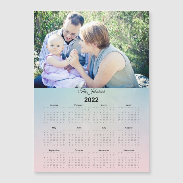 2021 Custom Family Photo Green Magnetic Calendar (Front)