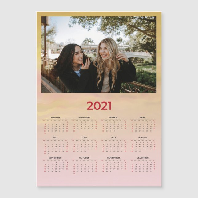 2021 Custom Pink Yellow Photo Magnetic Calendar (Front)
