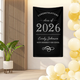 2021 Elegant Black and White Custom Graduation Banner