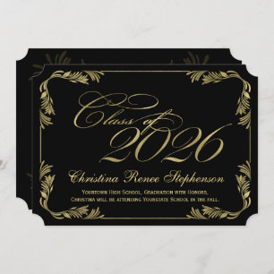 2021 Elegant Black/Gold Classy Formal Graduation Invitation