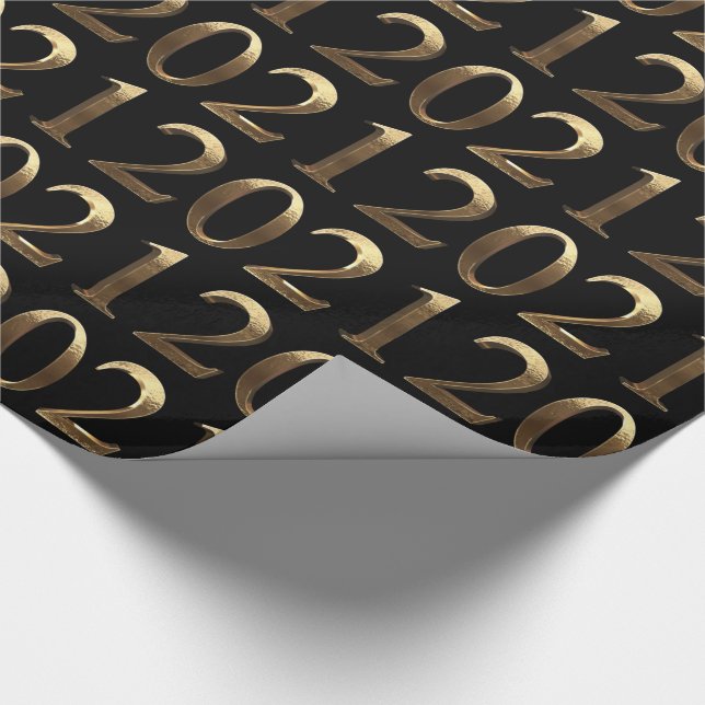 2021 Elegant Faux Golden Numbers Black and Gold Wrapping Paper (Corner)