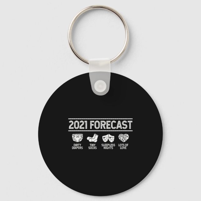 2021 Forecast New Mom Dad Expecting Baby Announcem Key Ring (Front)