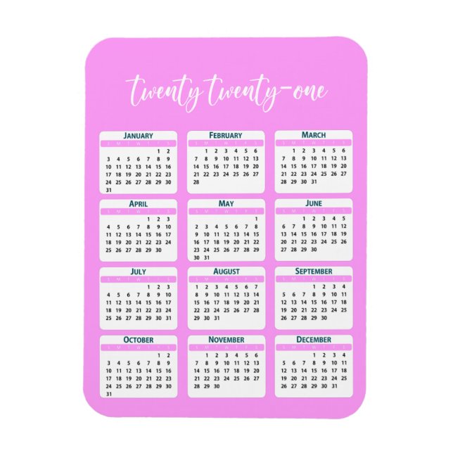 2021 Full Year Calendar Script Magnet (Vertical)
