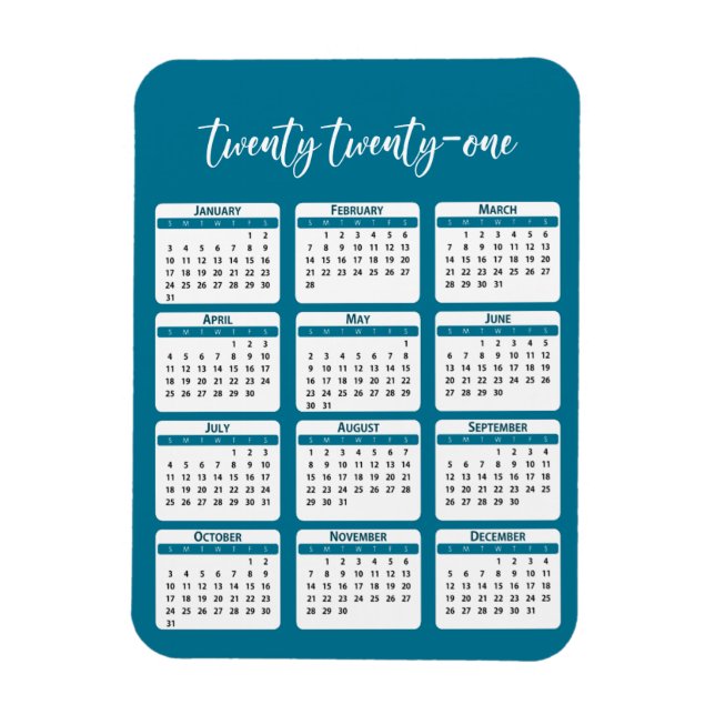 2021 Full Year Calendar Script Magnet (Vertical)