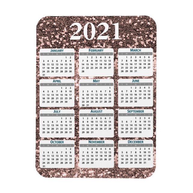 2021 Full Year Chunky Glitter Sparkle Calendar Magnet (Vertical)