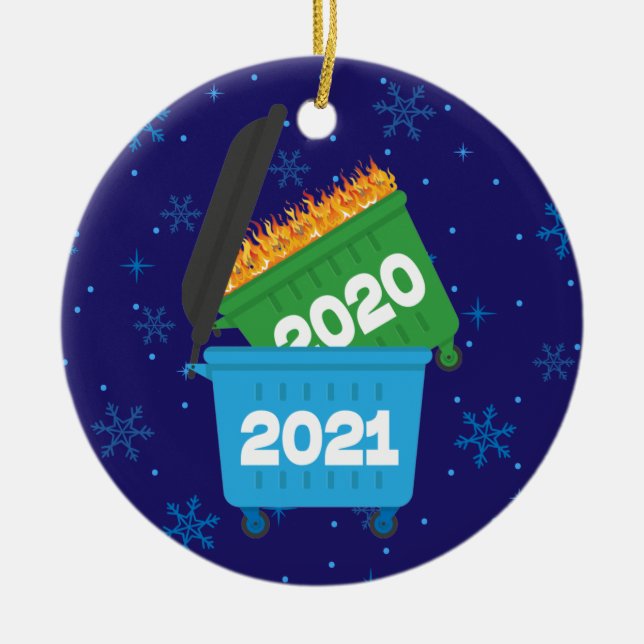 2021 Funny Dumpster Fire Keepsake Christmas Ceramic Tree Decoration (Front)