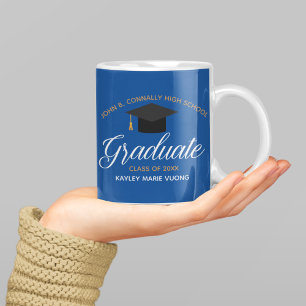 2021 Graduation Blue Gold Custom High School Name Coffee Mug