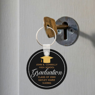 2021 Graduation Gold Black Elegant School Monogram Key Ring