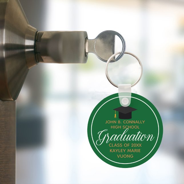 2021 Graduation Green Gold Custom School Monogram Key Ring (Creator Uploaded)