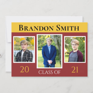 2021 Graduation Maroon Gold  Photo Personalizable Invitation