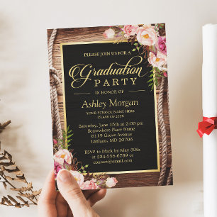 2021 Graduation Party Floral Rustic Country Wooden Invitation
