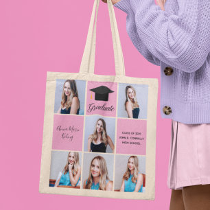 2021 Graduation Senior Portrait Photo Collage Pink Tote Bag