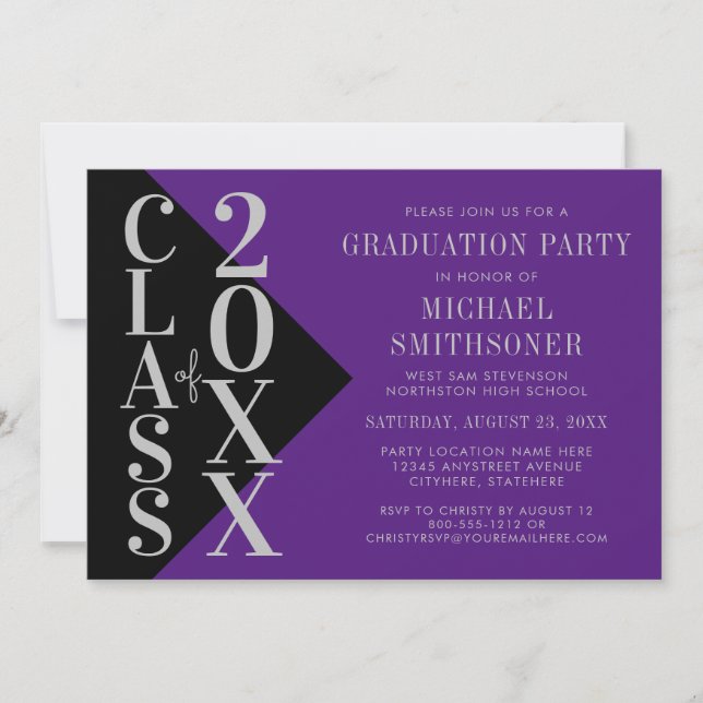 2021 Graduation Silver Purple Custom School Colour Invitation (Front)