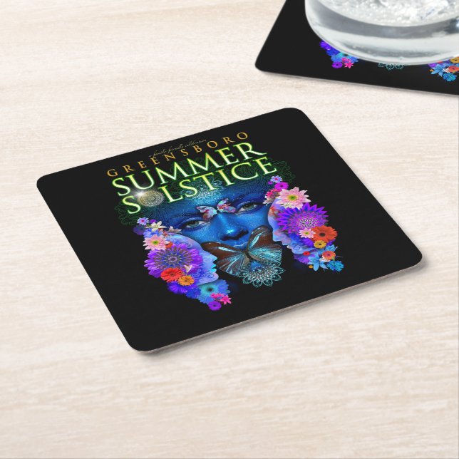 2021 Greensboro Summer Solstice Festival Keepsake Square Paper Coaster (Angled)