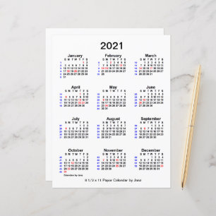 2021 Holiday 52 Week Calendar by Janz 8.5x11 Paper