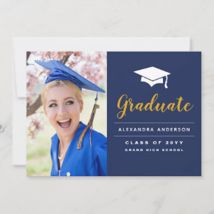 2021 Navy Blue Gold Photo Graduation Announcement