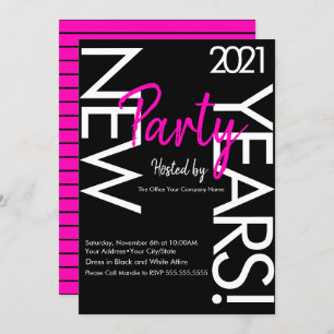 2021 Neon New Years Party Pink White Typography Invitation