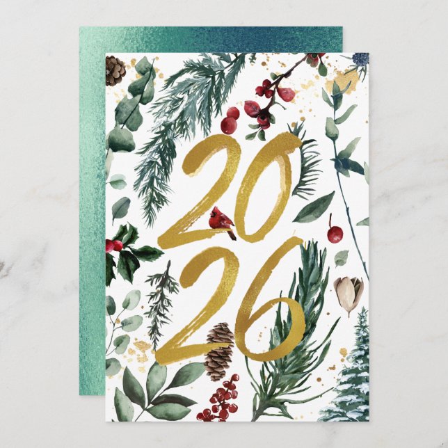 2021 New Year | Corporate Business Festive Pine Holiday Card (Front/Back)