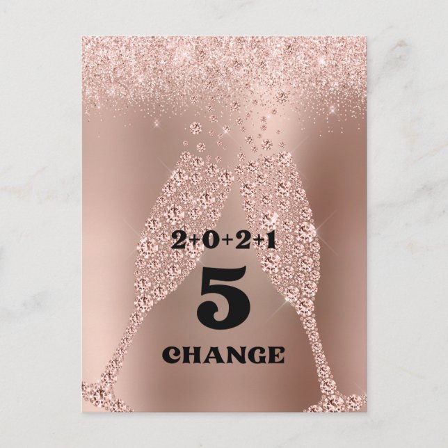 2021 New Year of Change Rose Gold Champagne Toast Holiday Postcard (Front)