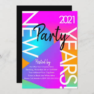 2021 New Years Party Gradient Neon Shapes Invitation