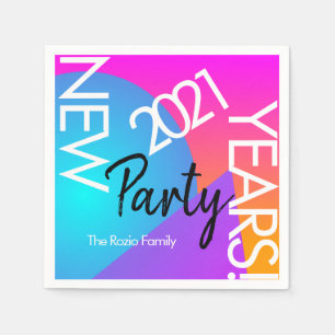2021 New Years Party Neon Typography Company Event Napkin