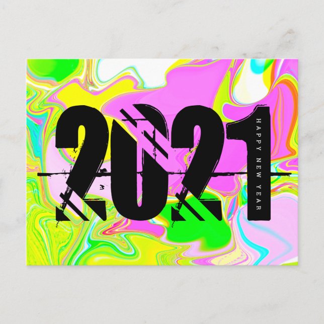 2021 New Years Trippy Neon Liquid Bold Font Postcard (Front)