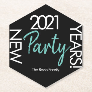 2021 New Years White Teal Typography Party Paper Coaster