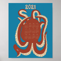 2021 Octopus Red and Blue Calendar