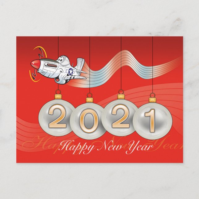 2021, P-51 mustang, Christmas card, text editable Holiday Postcard (Front)